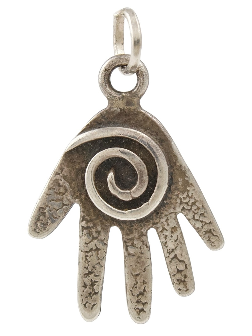 Vintage Sterling Silver Healing Hand Charm Pendant Spiral Hamsa